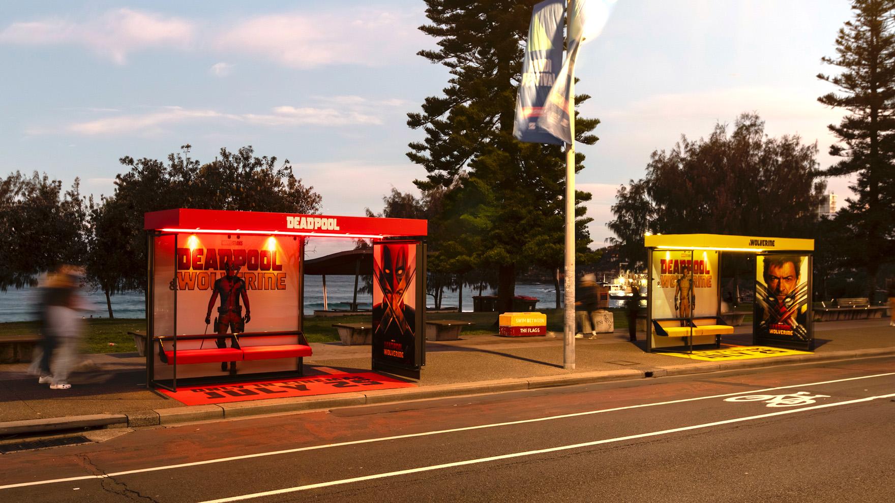 deadpool and wolverine bus shelter in bondi